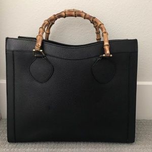 Gucci Diana Bamboo Top Handle Tote Bag in Black and Brown